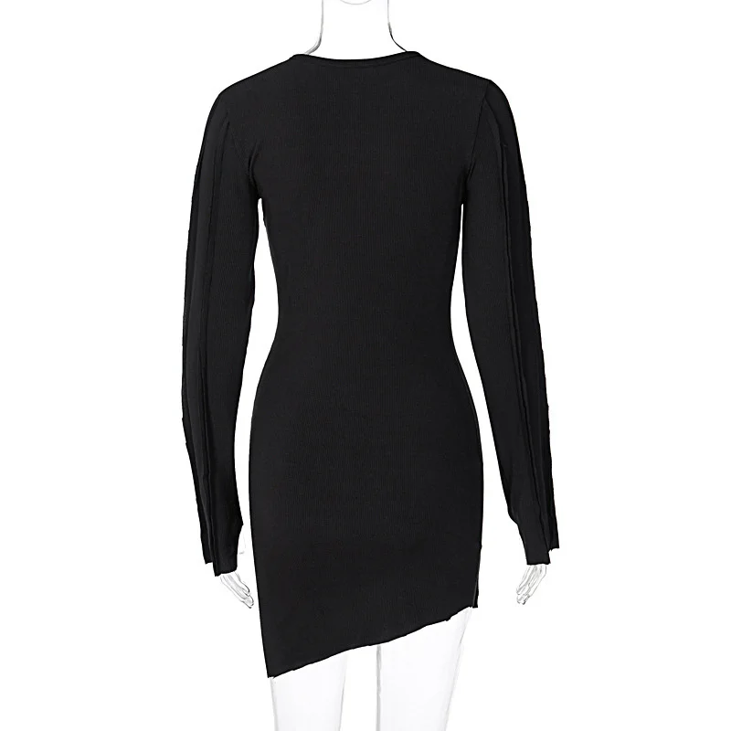 

Long Sleeve Patchwork Sexy Mini Dress Spring Autumn Women Fashion Irregular Party Outfits