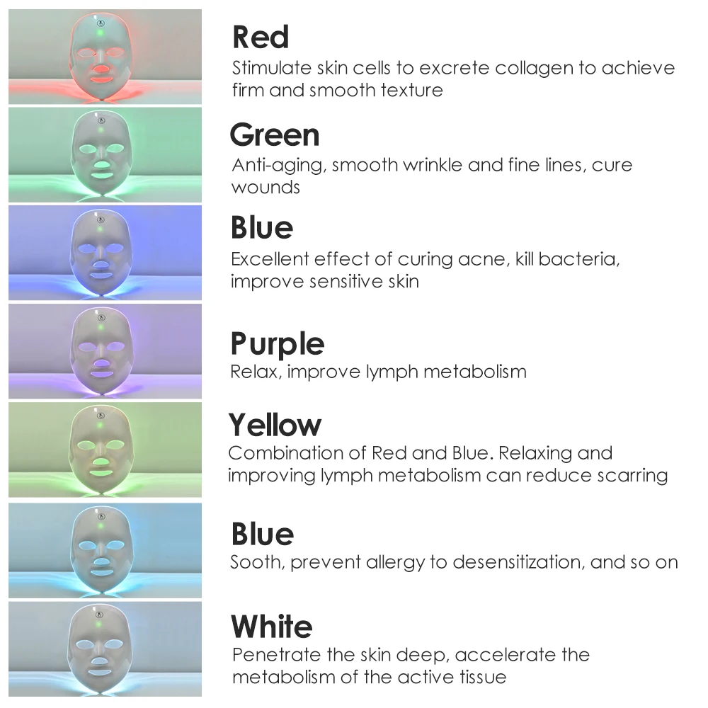 

7 Colors Led Facial Mask Face Care Light Skin Care Electric Wrinkle Acne Removal Mask Anti Acne Light Photon Therapy Facial Tool