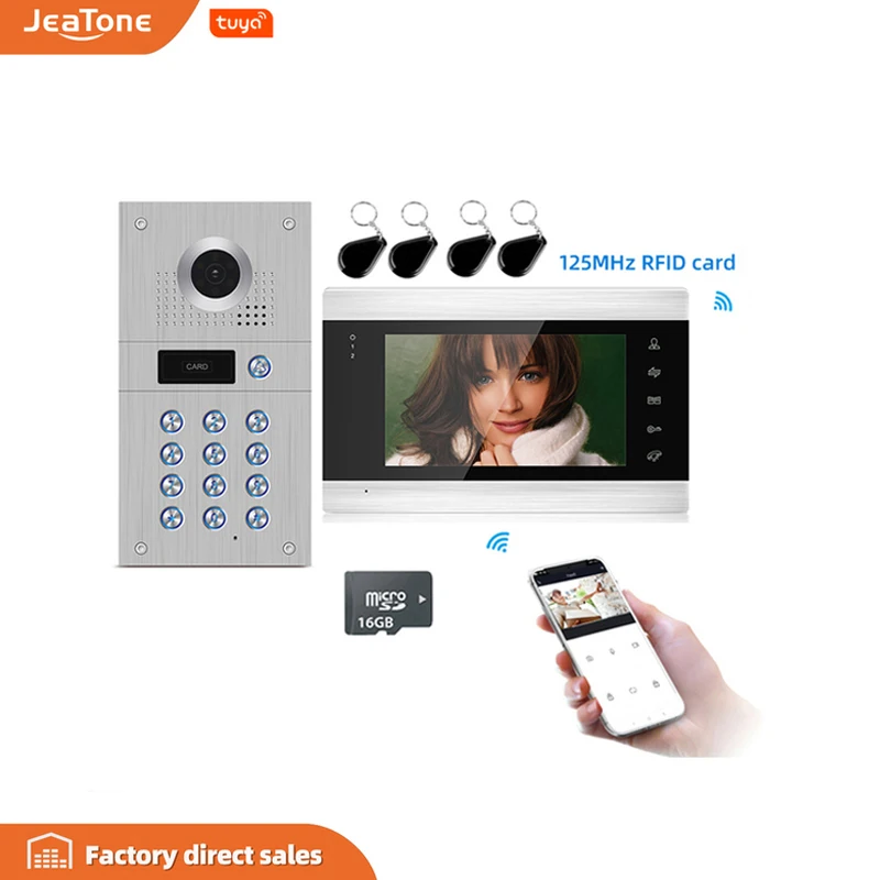 

Jeatone 7'' WIFI Smart Tuya Video Door Phone Intercom System with 960P Doorbell Recording, Support iOS/Android Remote Unlock