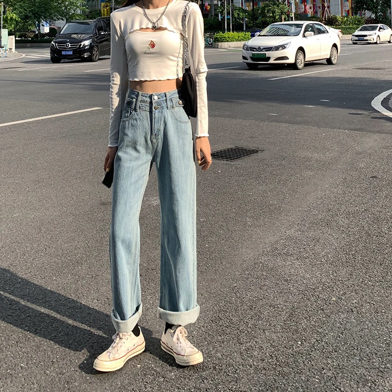 

High Waist Wide Leg Jeans Women Loose Straight Denim Trousers Women's Loose Baggy Boyfriend Streetwear Jeans Casual Trousers