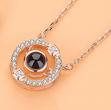 style 3 rose gold Amxiu 925 пробы Серебряное римское ожерелье с цифрами на заказ 100 языков I love you Проецирование кулон ожерелье для женщин Свадьба - Окраска металла: style 3 rose gold