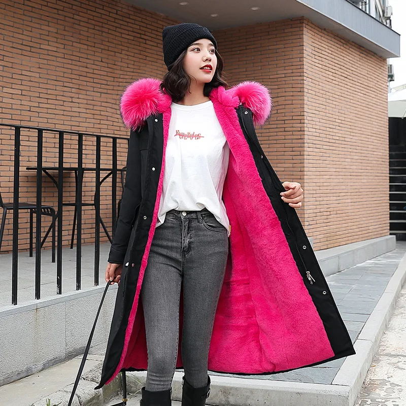 New 2022 Winter Women Collection Jacket Coat There Hood with Fur Collar Knee-length Warm Women Parka Long Slim Thick FANMUER