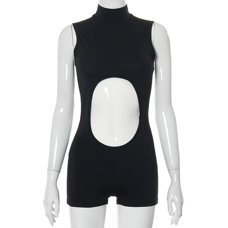 

BOOFEENAA Sexy Cut Out Sleeveless Bodycon Rompers Playsuits 2021 Summer Fashion Black Jumpsuit One Piece Outfit Women C85-BB15