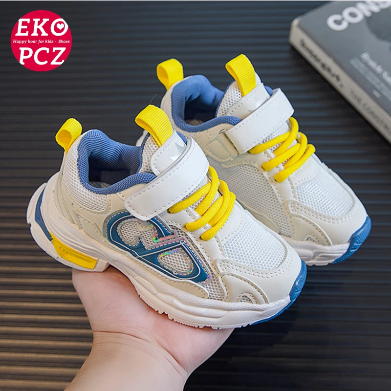 

Детские кроссовки EKOPCZ, дышащие, Повседневная прогулочная обувь для девочек, для мальчиков, для тенниса, синие розовые, 26-37