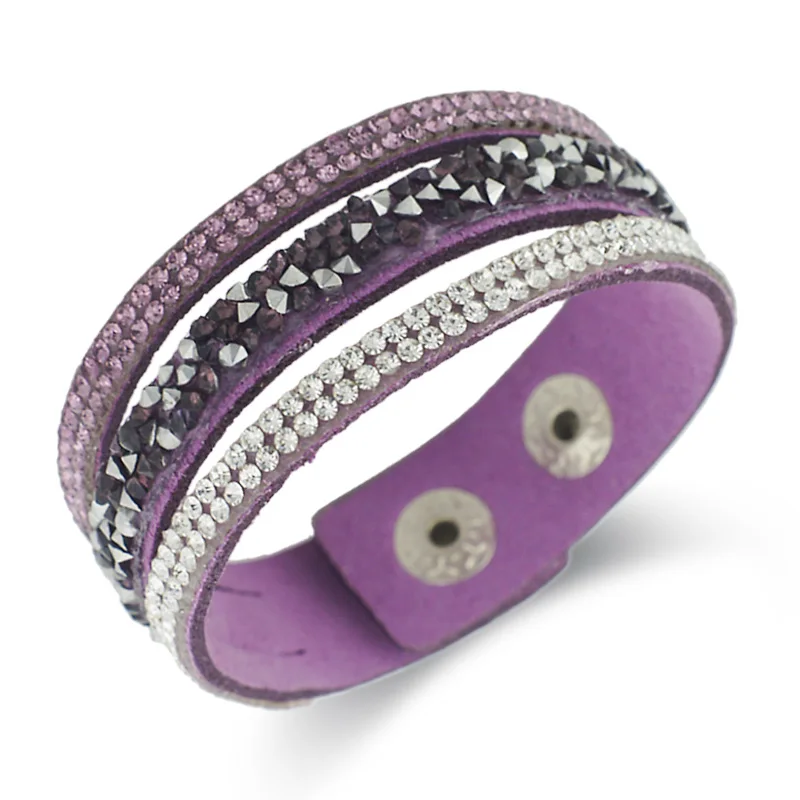 Женский кожаный браслет с кристаллами регулируемый размер | Украшения и