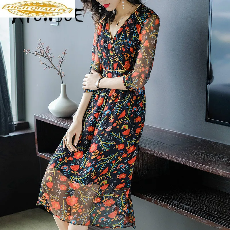 Женское летнее платье из натурального шелка корейское винтажное пляжное с