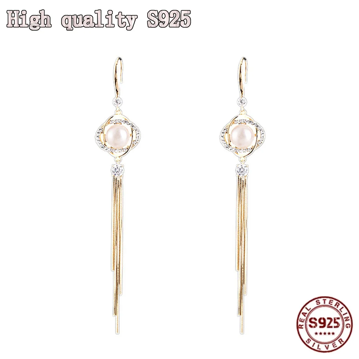 

2021 New High Quality Exquisite Tassel Crystal Round S925 Silver Needle Temperament Geometric Natural Pearl Lady Earrings