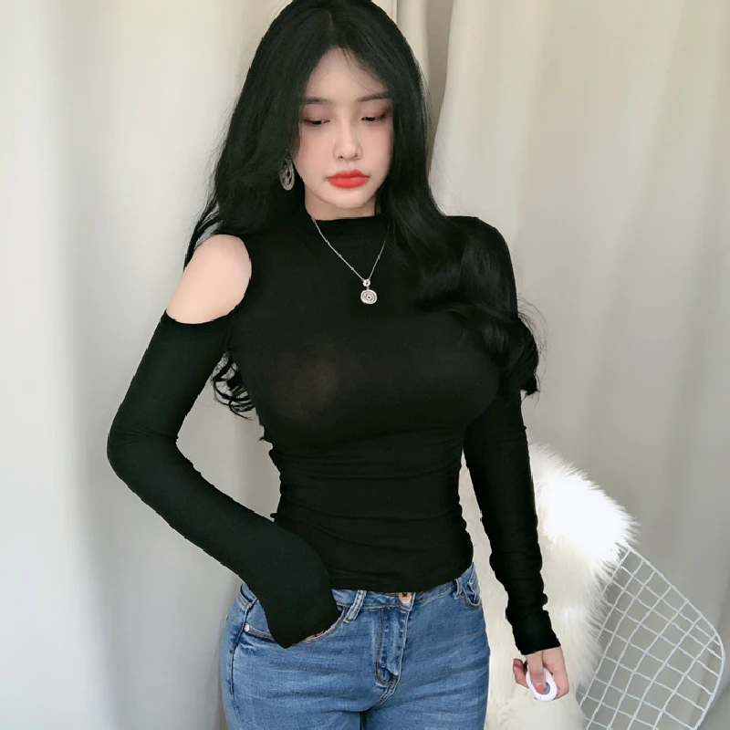 Новая весенняя Сексуальная футболка Женская эластичная в Корейском стиле