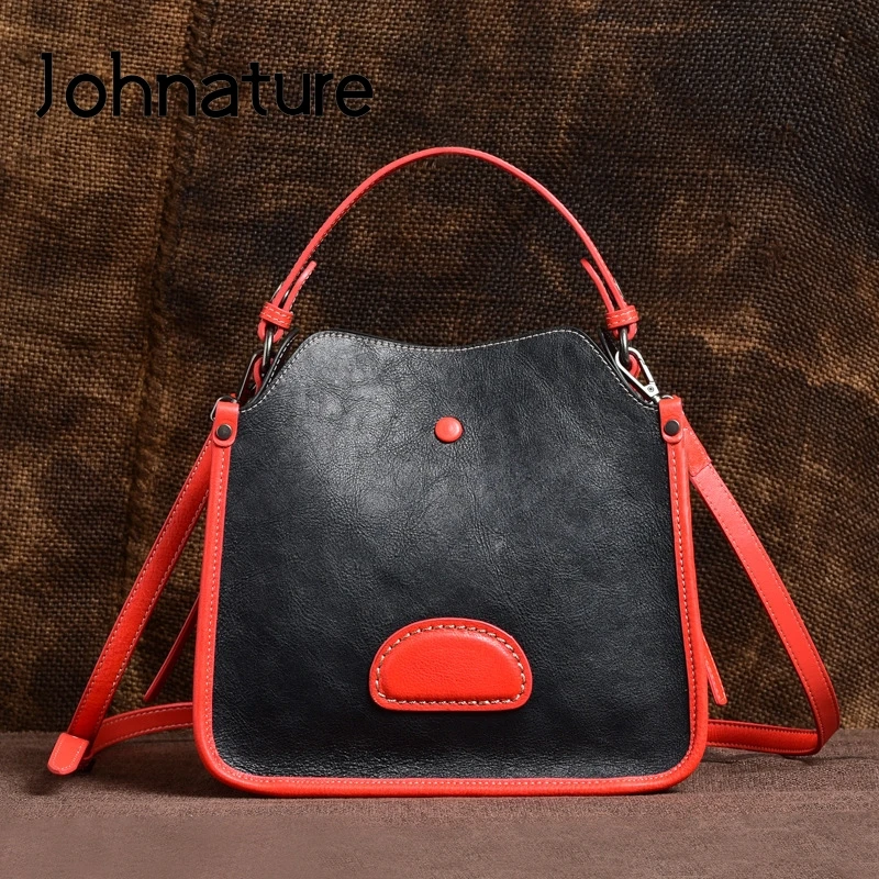 

Женская сумка-ведро из воловьей кожи Johnature, сумка-мессенджер ручной работы из воловьей кожи в стиле ретро, 2022
