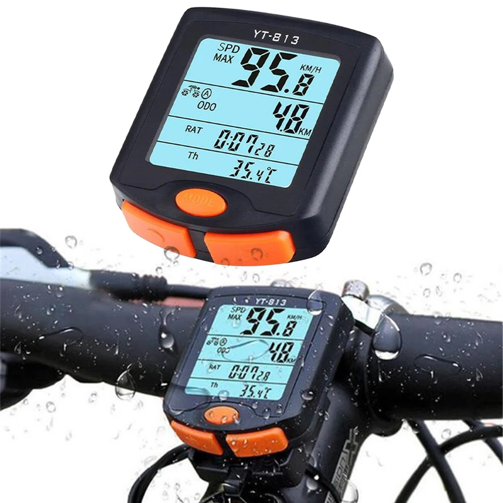 

Bicycle Speedometer Bike Odometer Cycling Multi Function Waterproof Bike Computer 4 Line Display with Backlight YT-813 Cordless