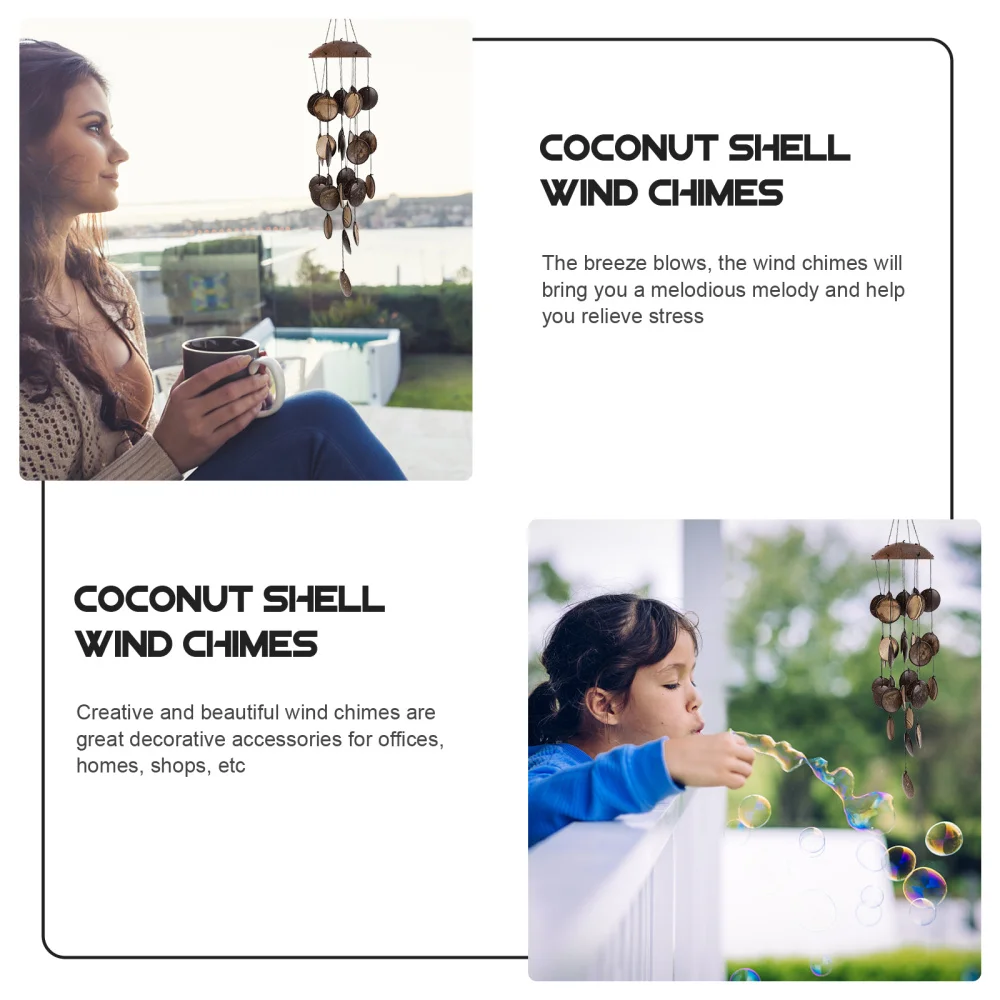 

1pc Decorative Coconut Shell Wind Chime Pendant Hanging Wind Bell Garden Decor