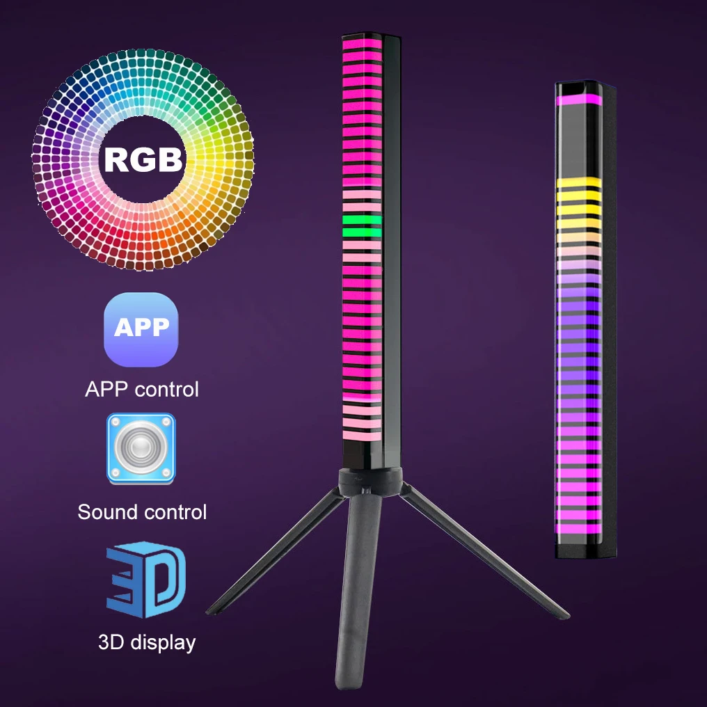 

RGB Sound Control LED Light APP Control Pickup Voice Activated Rhythm Lights Car Atmosphere Music Ambient LED Lamp 3D Display