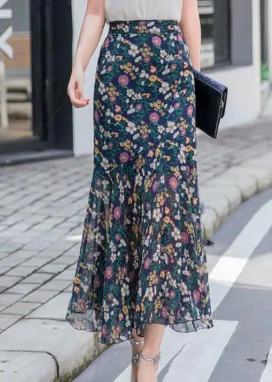 Женская шифоновая юбка с завышенной талией Пляжная трапециевидная цветочным