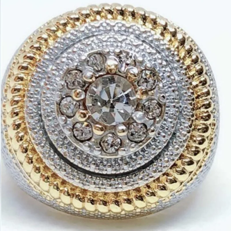 Модное роскошное круглое кольцо с прозрачным кубическим цирконием для мужчин