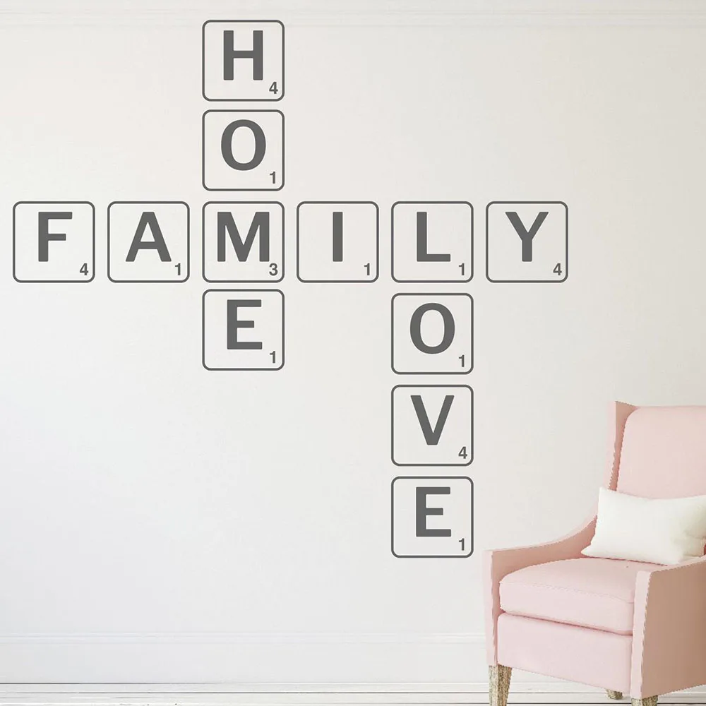 Scrabble стиль семейный домашний стикер на стены любовь Цитата Декор для гостиной