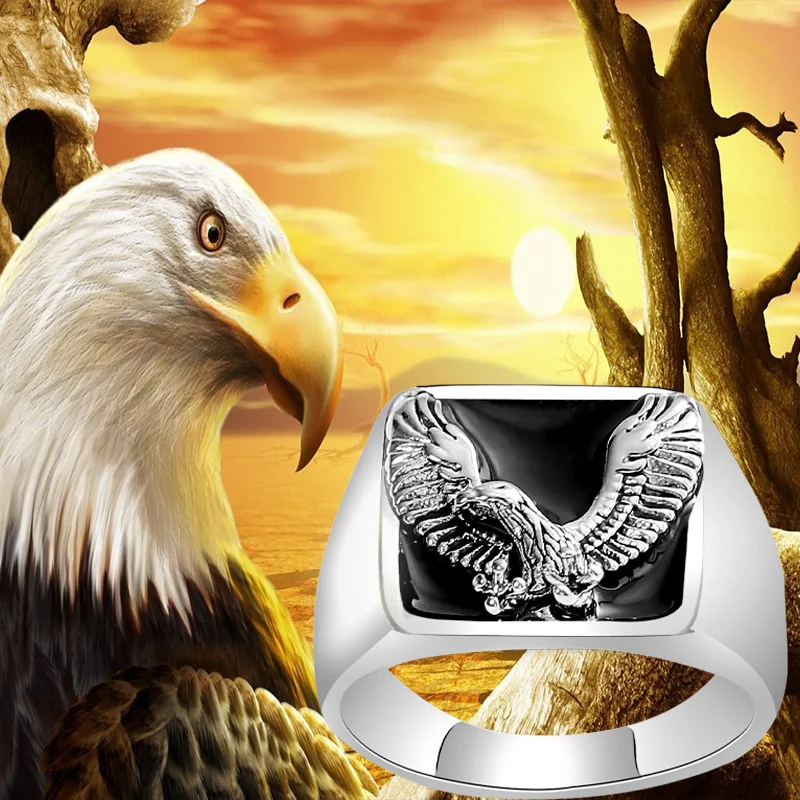 

Vintage Metal Eagle Men's Ring Party Wedding Engagement Domineering Animal Male Rings Jewelry Hand Accessories Size 6-13