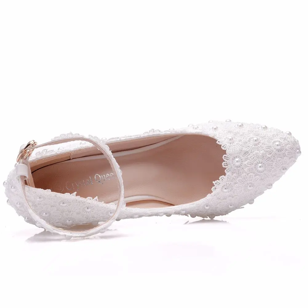 Туфли лодочки женские свадебные высокий каблук 8 см кружево жемчуг кристаллы