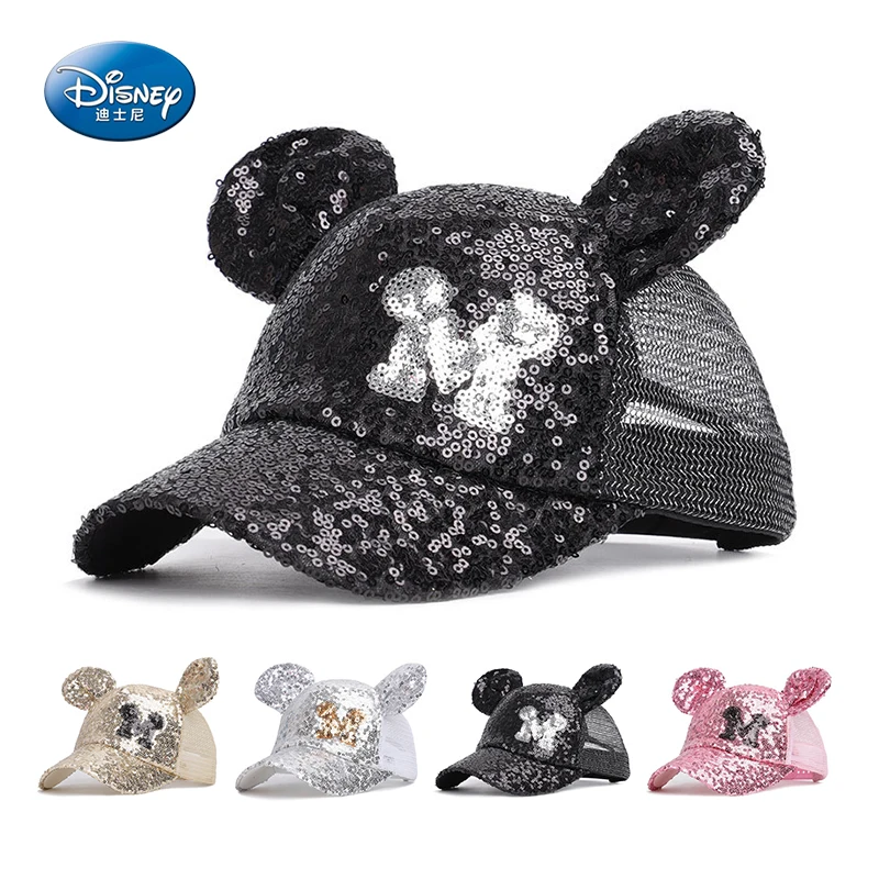 Детские бейсболки Disney с Микки Маусом Кепка блестками и надписью M в стиле хип-хоп