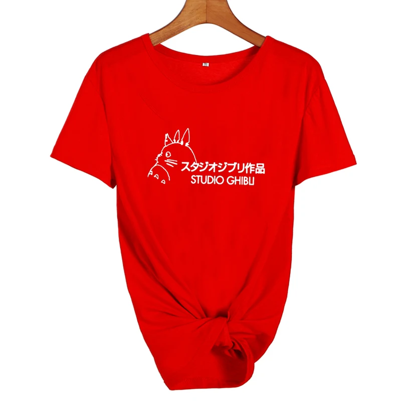 red-white Студия футболка Ghibli женские топы японский Harajuku мультфильм футболка Милая графическая футболка Топы Черный Белый Размер s-xxl - Цвет: red-white