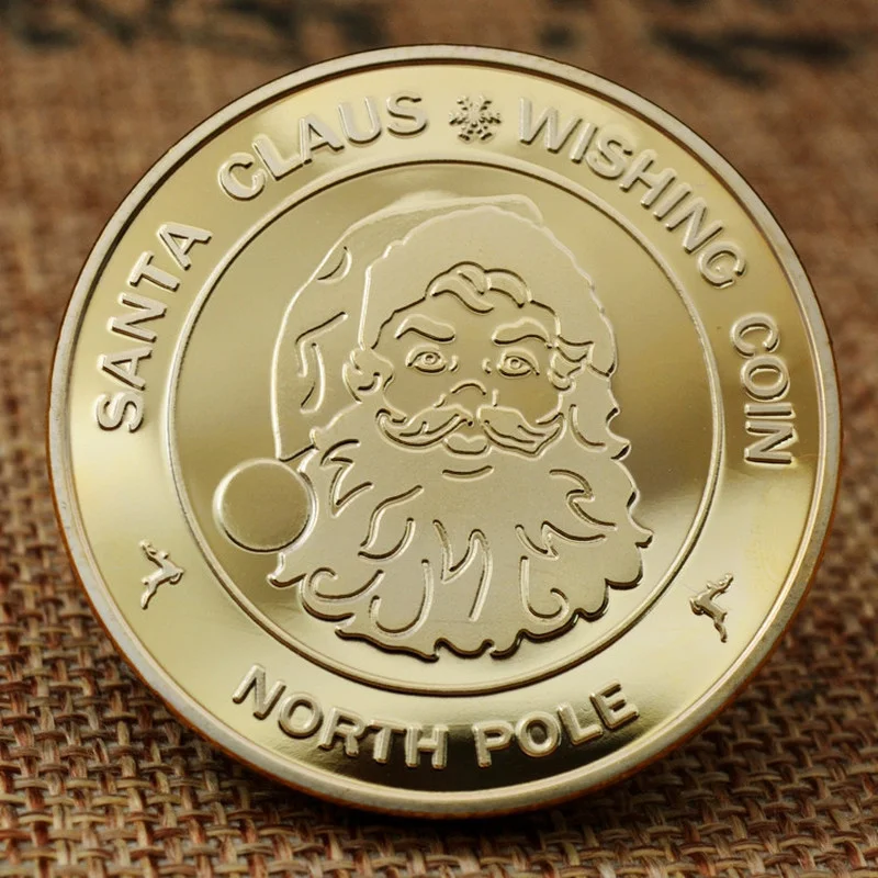 

24K Gold Plated Merry Christmas Medal Santa Claus Collectible Coin Crafts Collectibles Home Decoration Challenge Coin