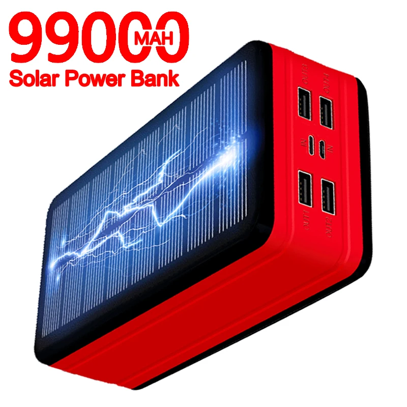 99000mAh солнечной энергии портативное зарядное устройство большой емкости LED