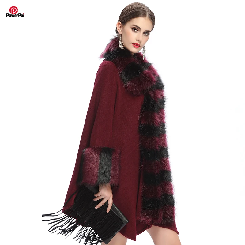 Модное роскошное пальто накидка из искусственного лисьего меха с отворотом