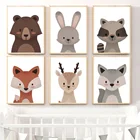 Настенные картины на холсте с изображением животных, лисы, оленя, волка, кролика, скандинавские постеры и принты для украшения детской комнаты