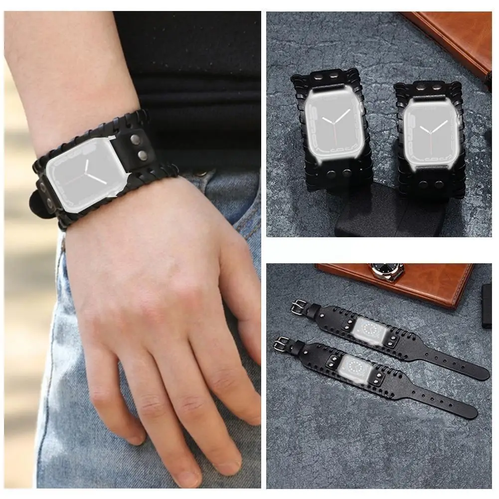 

Universal Retro Punk Wide Leather Bracelet Strap For Strap Q6u9