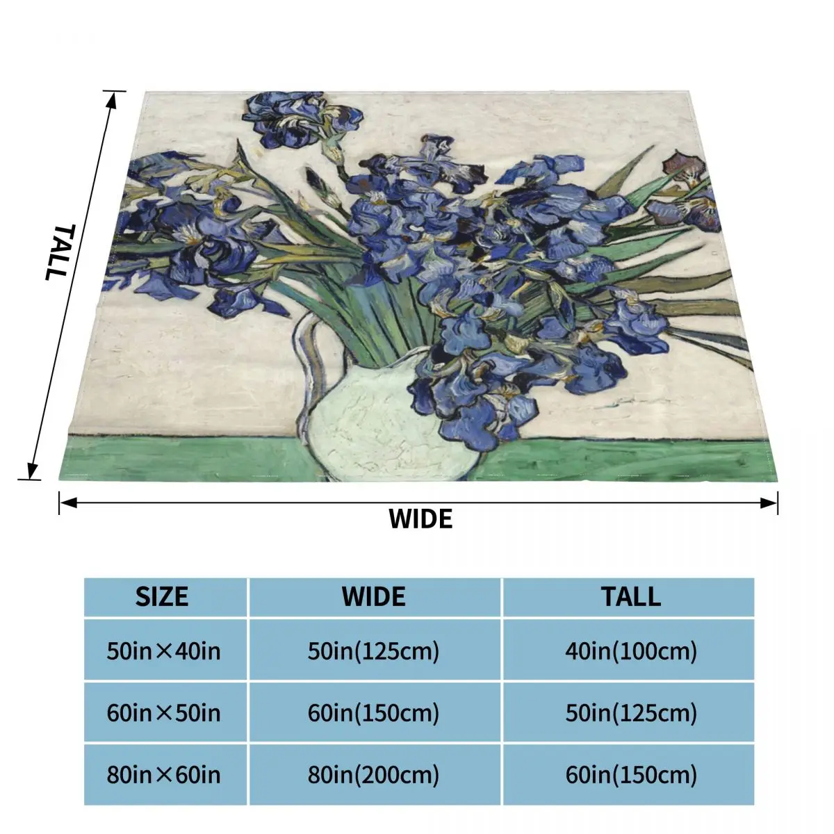 Manta a cuadros con capucha de Vincent Van Gogh para la cama, manta con estampado de los Irises, a cuadros, con capucha-3