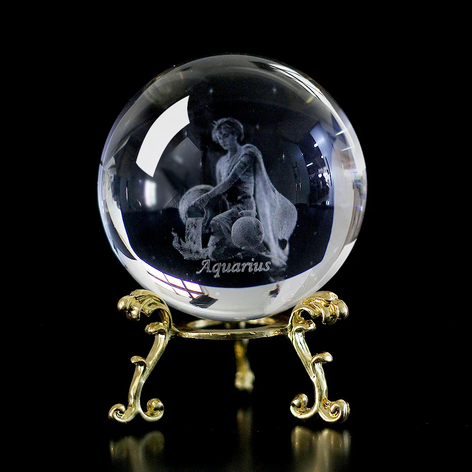 60 MM 3D Zodiac Sign Star Crystal Ball Laser Engraved Glass Sphere Crystal Craft Home Decor Birthday Gift Ornament