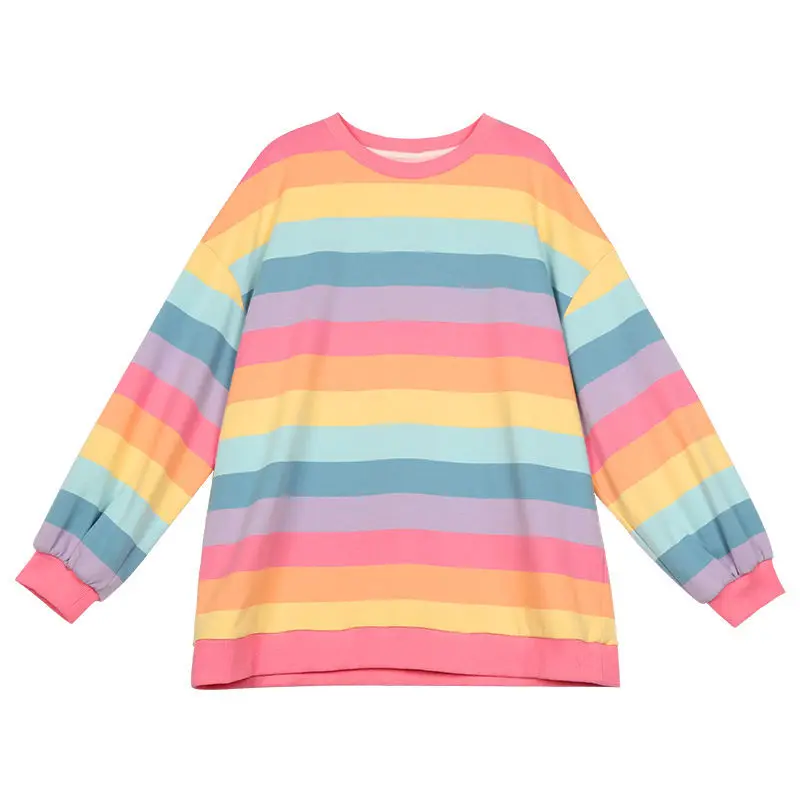 OLGITUM Rainbow Women Sweetshirts Autumn Causal Women Hoodies Harajuku Striped Shirt Female Loose Tops Sweet Hoodeis M-2XL