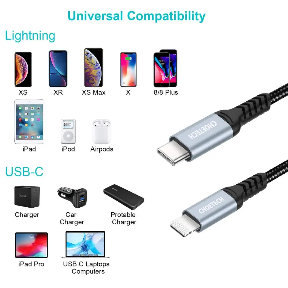 CHOETECH MFi USB C кабель для iPhone Xs Max 8 Plus 3A Быстрая зарядка кабель Lightning для iPhone USB кабель для передачи данных кабель для зарядки телефона