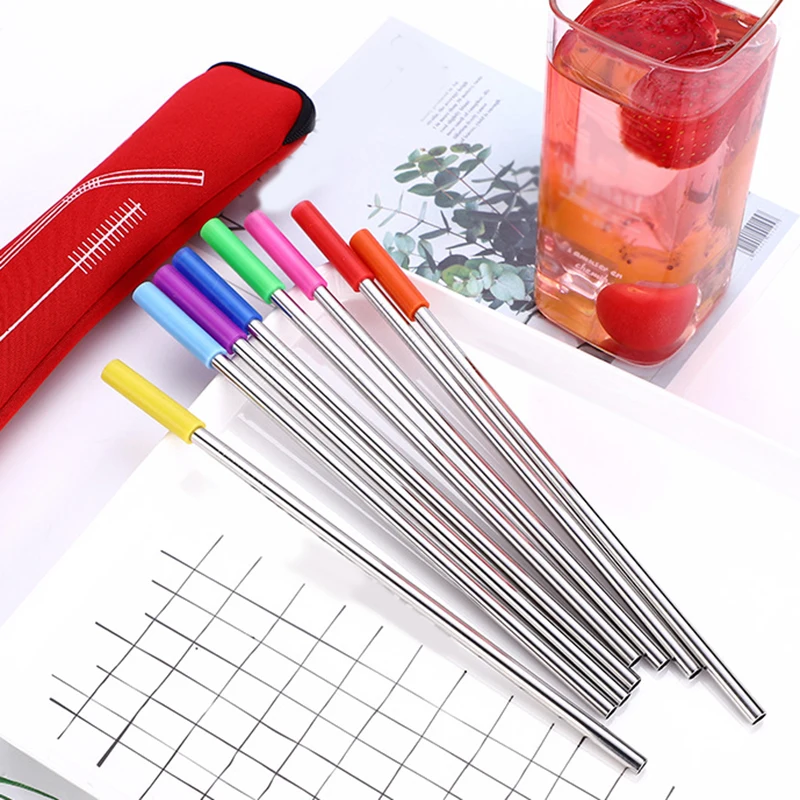 

Metal Straw 1set Reusable Stainless Steel Straws Straight Bent New Drinking Straws with Silicone Tips for Hot Cold Beverage