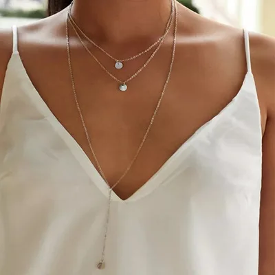 

New Arrival 2021 Fashion Minimalist Round Disco Coin Chain Necklace Pendant Dainty Sequins Multi Layers Necklaces Women Jewelry