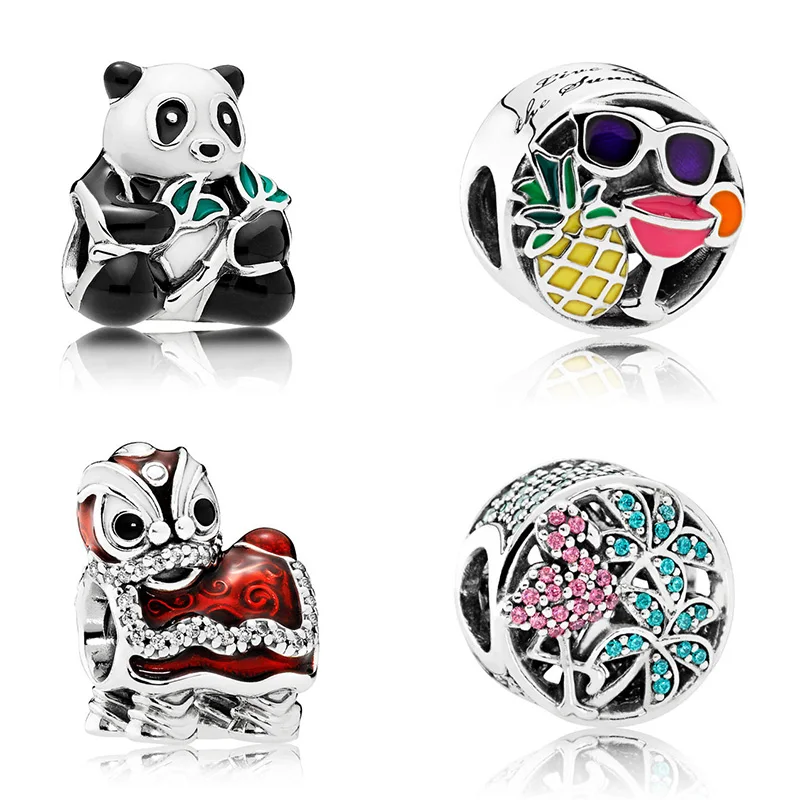 

925 Sterling Silver Beads charms Diy Chinese Panda Lion Travel Theme Beads Charms For Women Pandora Bracelets Jewelry