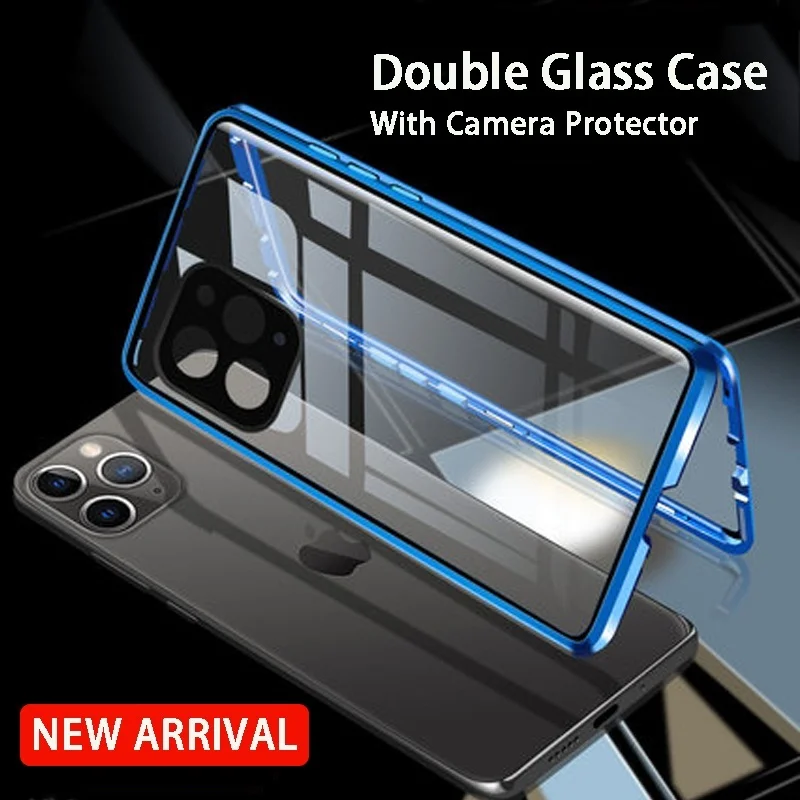 Магнитный металлический двухсторонний стеклянный чехол для телефона iPhone 12 Mini 11