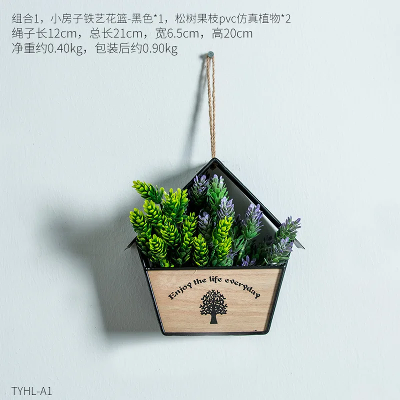 

Creative simple circular iron flowerpot decoration bakery B & B book bar wall personalized simulation flower false flower