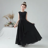 black chiffon girls formal princess gown long 2022 new junior bridesmaid dress flower girl dresses for wedding evening party