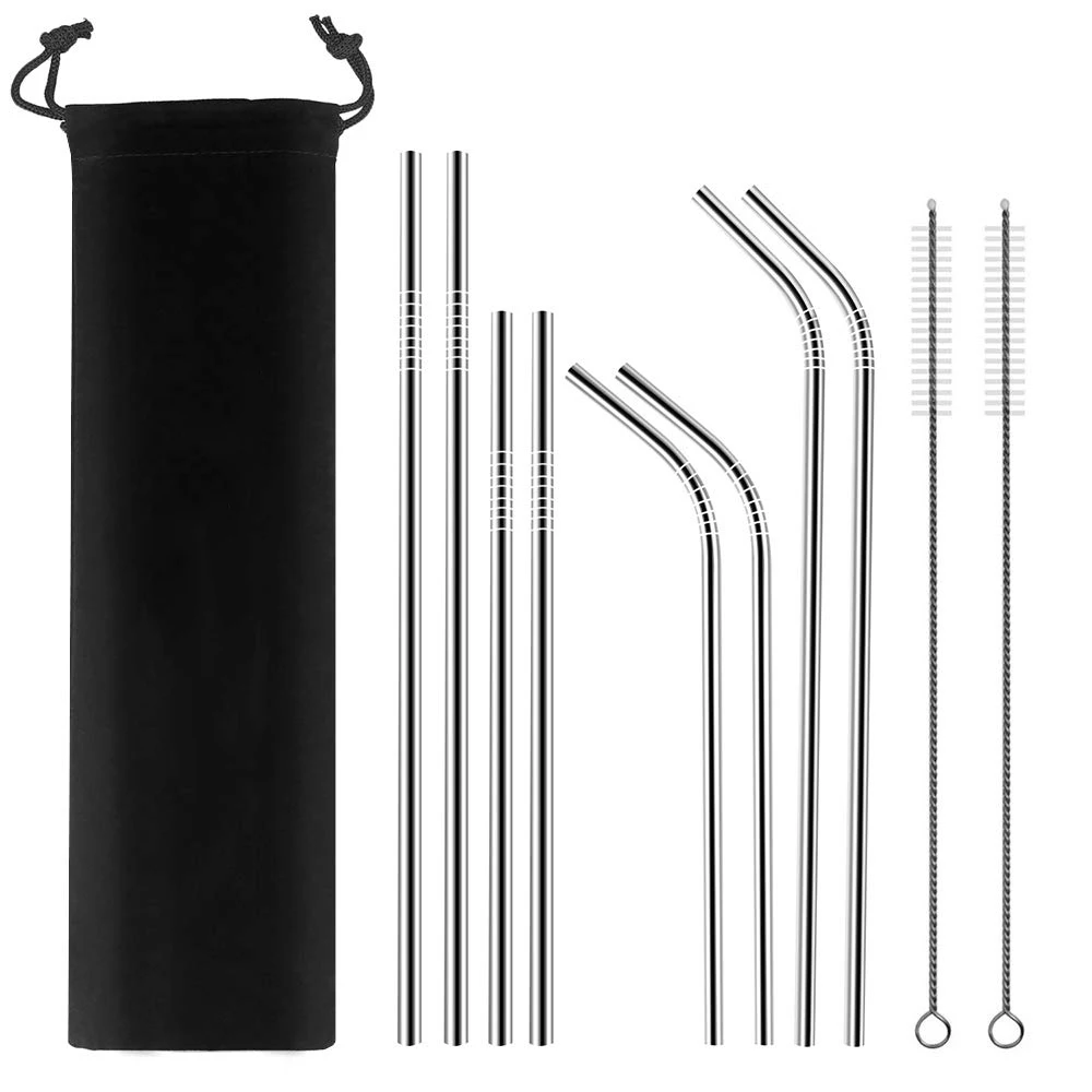 

Reusable Metal Straws Stainless Steel Elbow Straight Straw Juice Pipe with Cleaning Brush