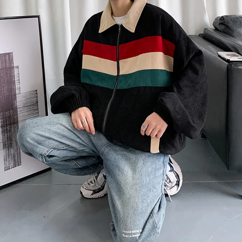 

2020 Fashion Spring Jacket Hip Hop Striped Print Harajuku Men Jacket Brand Streetwear Mens Coats Men Clothing zipper Jackets