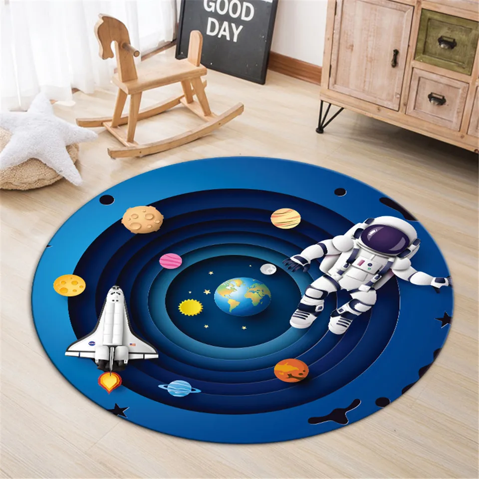 

Cartoon Space Astronaut Round Rug Kids Cute Soft Sponge Floor Mats In The Bedroom Play Mat For Boys Room Flannel Bedside Carpet