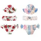 Купальный костюм из 3 предметов для маленьких девочек, купальный костюм в полоску для новорожденных девочек, купальный костюм с бантом для детей от 0 до 24 месяцев танкини, комплекты бикини с цветочным рисунком