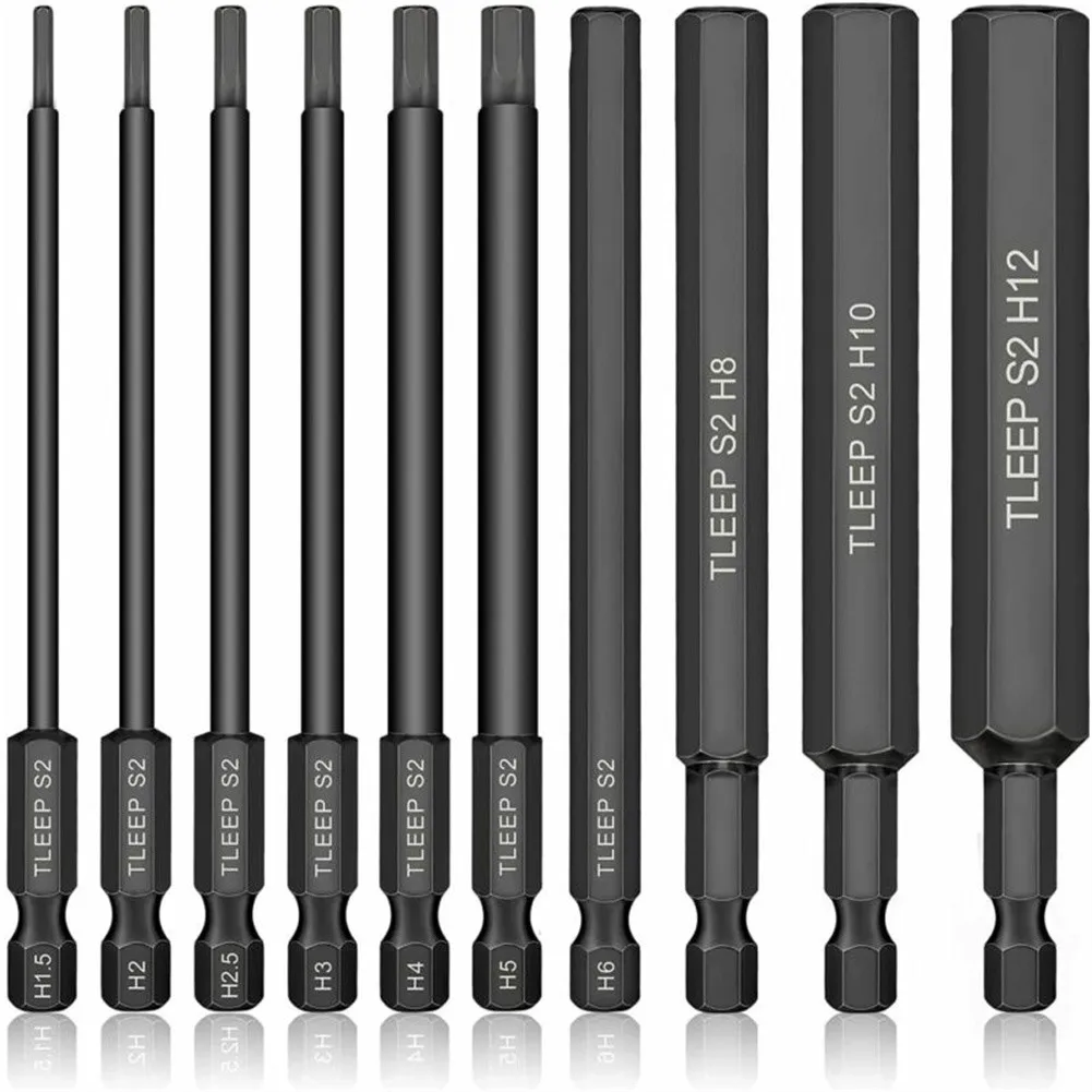 

10PCS Drill Bit Set Hex Head Allen Wrench Screwdriver Socket 100mm 1/4" Shank Metric Tip Hex Screwdriver Socket Bit