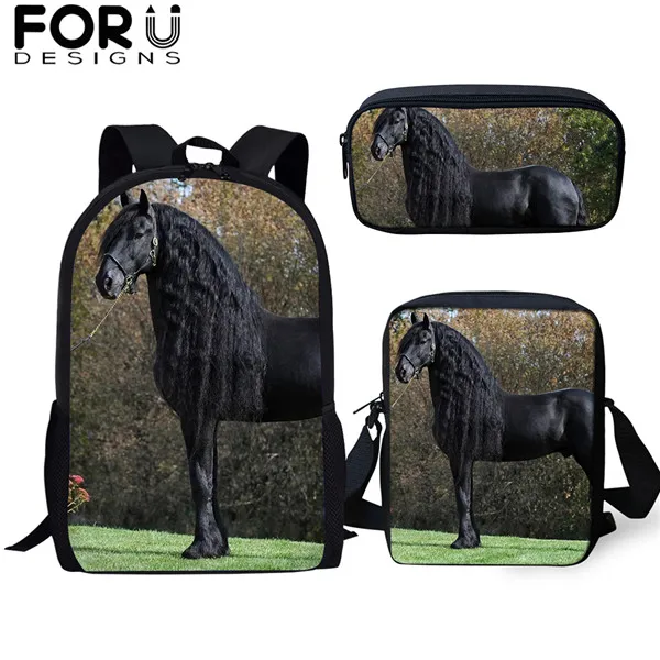 FORUDESIGNS/3 шт./компл. красивый фризская лошадь печати школьная сумка для мальчиков и подростков, рюкзак для девочек, детей, студентов рюкзак для путешествий - Цвет: CDGX1513CEK