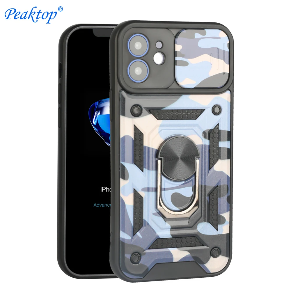 Противоударный чехол для iPhone 12 Pro Max камуфляжный защитный с кольцом-подставкой