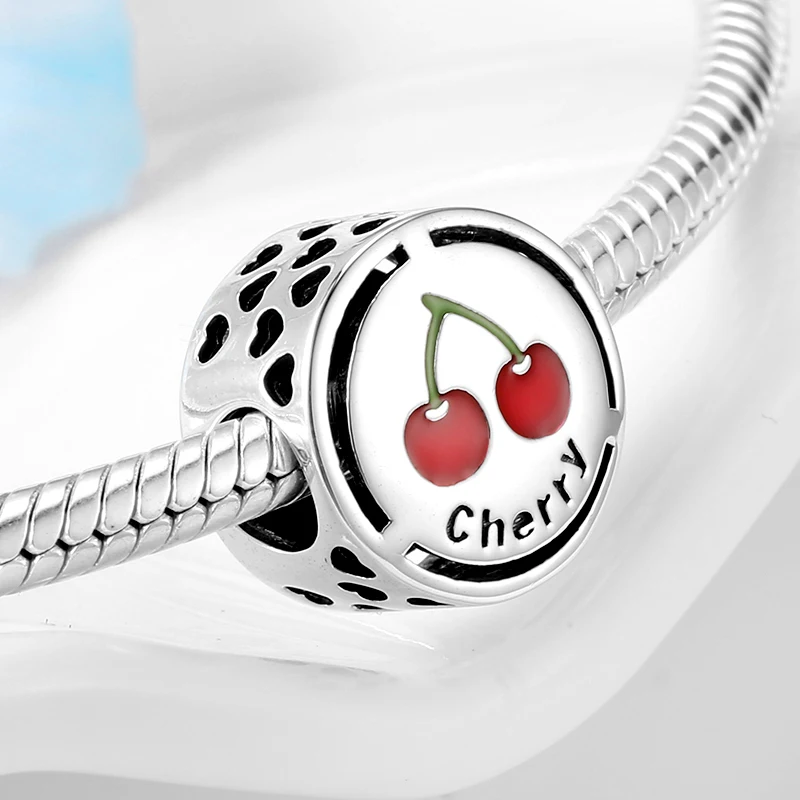 Fit woman Bracelets Silver 925 Original My favorite cherry Fruit beads With Red enamel Charms Authentic Jewelry for Women girl |