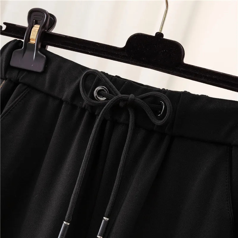 JUJULAND woman black plus size elastic waist pants casual Stretch harem drawstring 1913 | Женская одежда