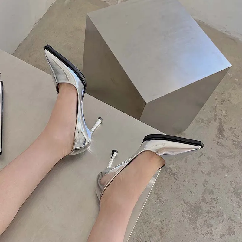 Туфли-лодочки женские из лакированной кожи на тонком высоком каблуке без