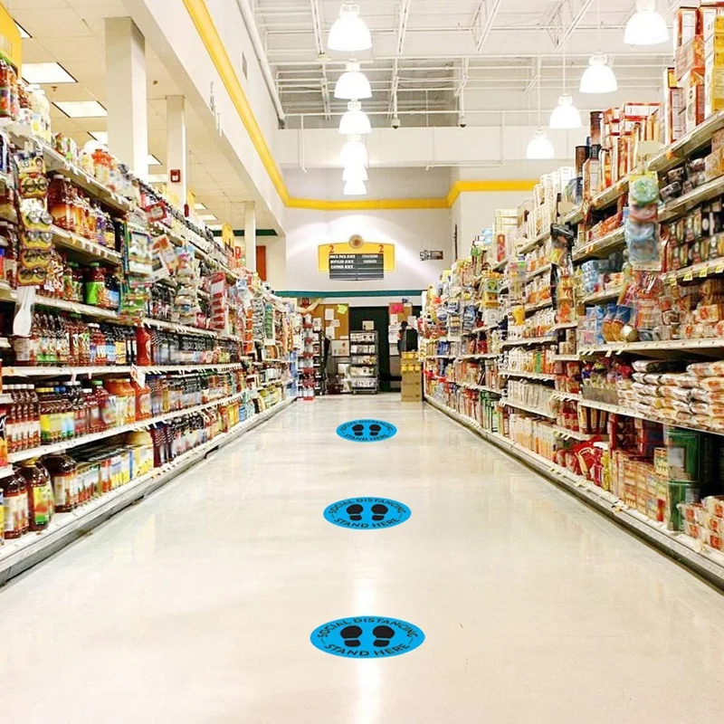 

5Pcs Social Floor Decal Safety Floor Sign Mark 12Inch Round Floor Signage Crowd Control Safety Distance Sticker