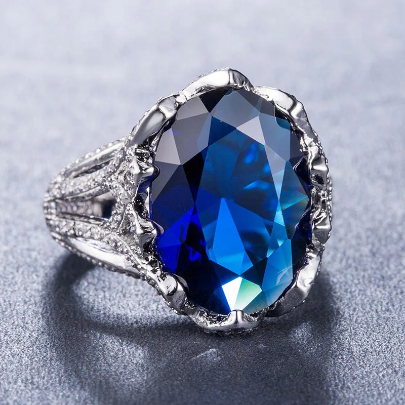 Bague Ringen роскошное женское серебряное кольцо 925 с 21 мм сапфировым драгоценным